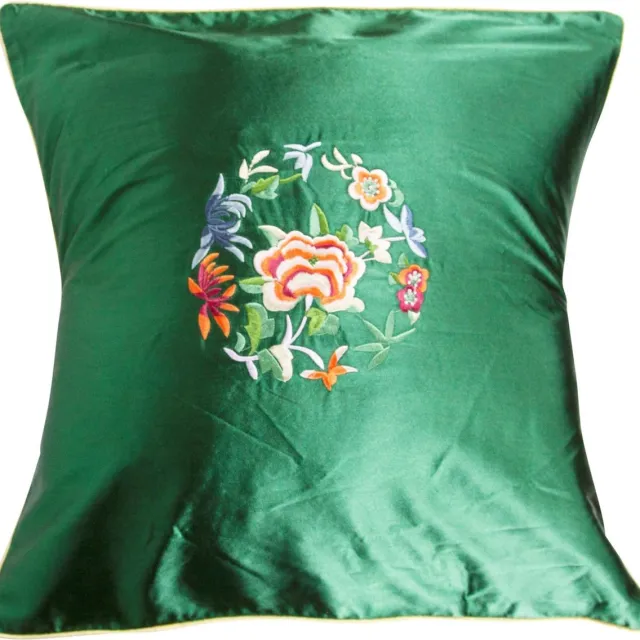 Fine Asianliving Kussenhoes Groen Bloemen 45x45cm Zonder Vulling