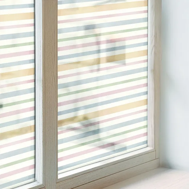 Coloray Privacy Folie Raam - Pastelkleurige strepen Anti inkijk Raamfolie Glas in Lood - 200x100 cm - Wit Melkglas Folie - Zonwerende Raamfolie - Voor de hal, keuken en slaapkamer - Privacy Folie Raam Glas in Lood Wit - Pastelkleurige strepen