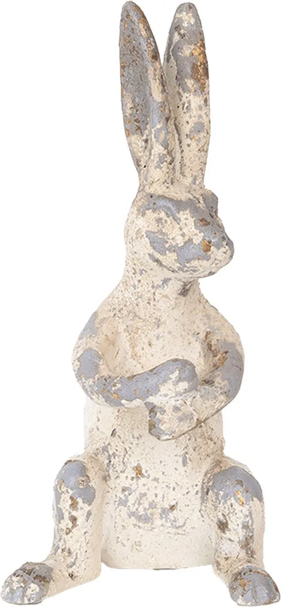 Clayre & Eef Decoratie Beeld Konijn 8x9x17 cm Beige Kunststof