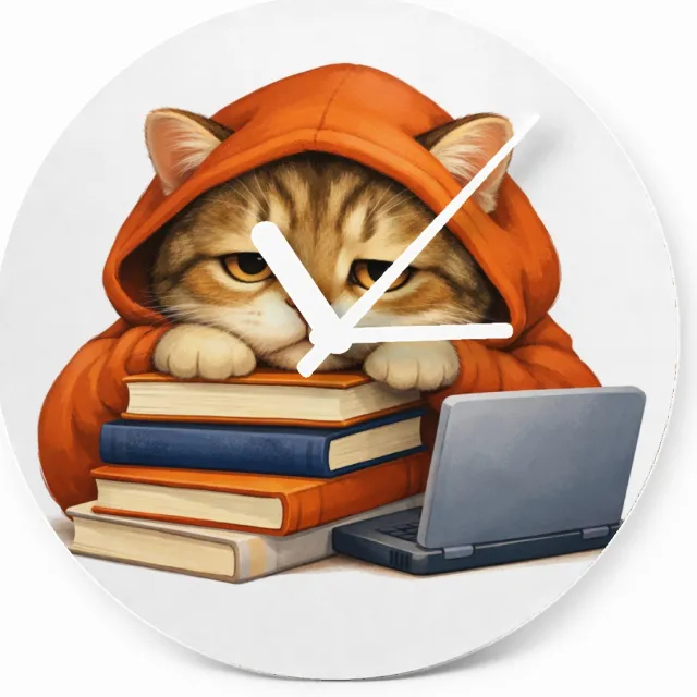 Mr Cadeautjes Glazen klok Ø 20 - design Een panda die achter een stapel boeken in een hoodie hangt m | cadeau Wit