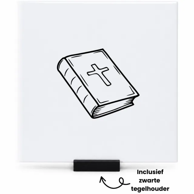 Hacebo Holy Bible tegeltje met tegelhouder - Liefde - Voor iemand die gelooft - tegeltjes met tekst - geloof - boek - god - geschenk - spreuktegels - 15x15 CM Wit