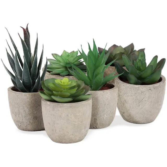 Unyqoos Set van 6 decoratieve kunstplanten in stijlvolle potten voor elk interieur Groen Grijs