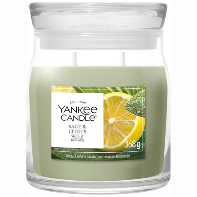 Yankee Candle Sage & Citrus Medium Geurkaars - 50 branduren - 2 lonten Groen