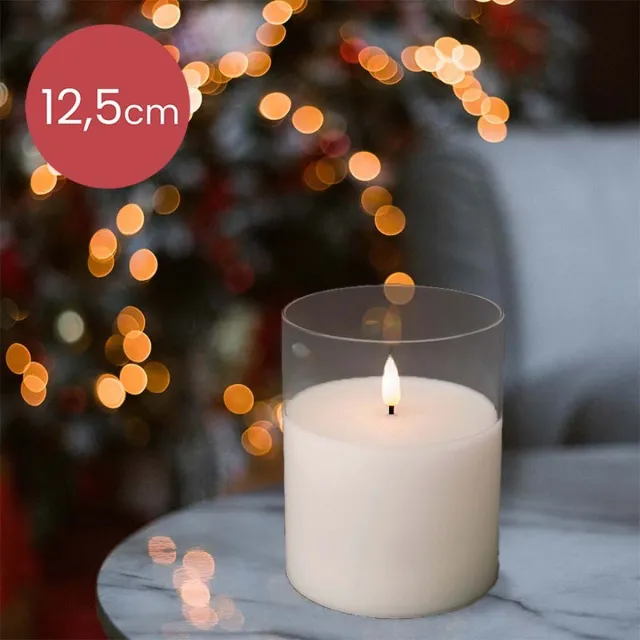 Lumineo LED kaars wit met helder glas en vlam effect - 10 x 12,5cm - voor binnen