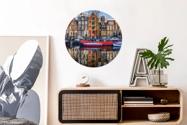 WallCircle Wandcirkel - Muurcirkel - Kanaal in Amsterdam - Aluminium - Dibond - 60x60 cm - Binnen en Buiten Gracht - Amsterdam