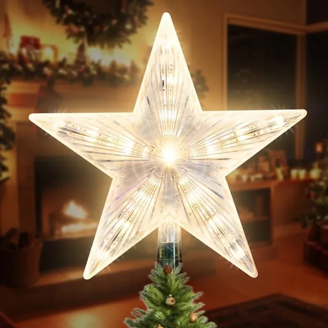 NCRealher Ster Voor In De Top Van De Kerstboom - Kerstboomversiering In Warm Wit - Kerstboompiek Met Verlichting Transparant