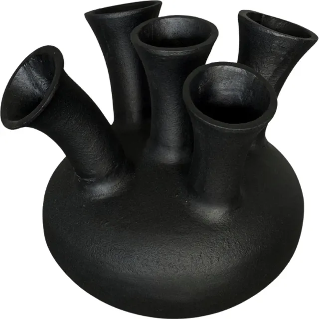 NoSeasons Tulpenvaas Aluminium - Luxe Toetervaas met 5 Openingen - Mat Zwart - 23 x 21 cm