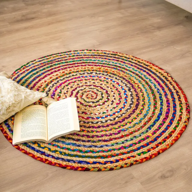 Unyqoos Veelkleurig handgemaakt vloerkleed van jute en katoen voor huis en keuken Bont