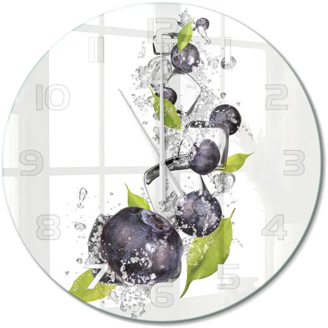 TULUP Wandklok - Bosbessen met ijs Wandklok Glas Decoratie - fi60 cm - Zwart Gekleurde Glazen Klok - Witte handen - Ronde Klok - Klok Glas Met Opdruk - Moderne Wandklok Glas