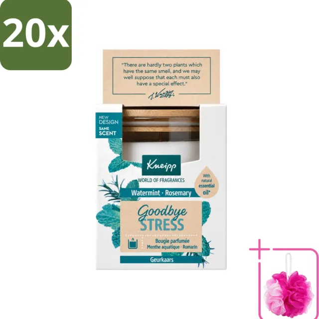 Kneipp 20 x Kneipp - Geurkaars - Goodbye Stress - Watermunt & Rozemarijn - 20 branduren - Bulkverpakking - Geurkaars - Douchemop - Ontspanning Wit