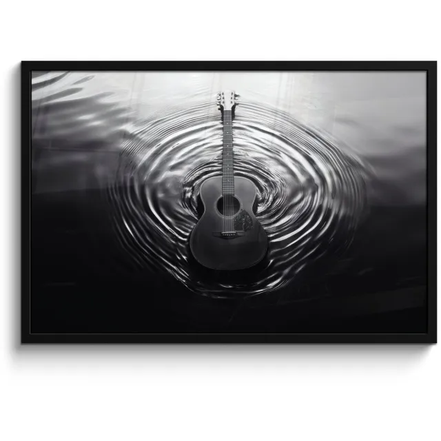 FrameYourWall Poster in lijst - Fotolijst 90x60 cm - Posters - Gitaar - Hout - Water - Posterlijst zwart - Decoratie - Wanddecoratie woonkamer - Muurdecoratie slaapkamer Gitaar - Water