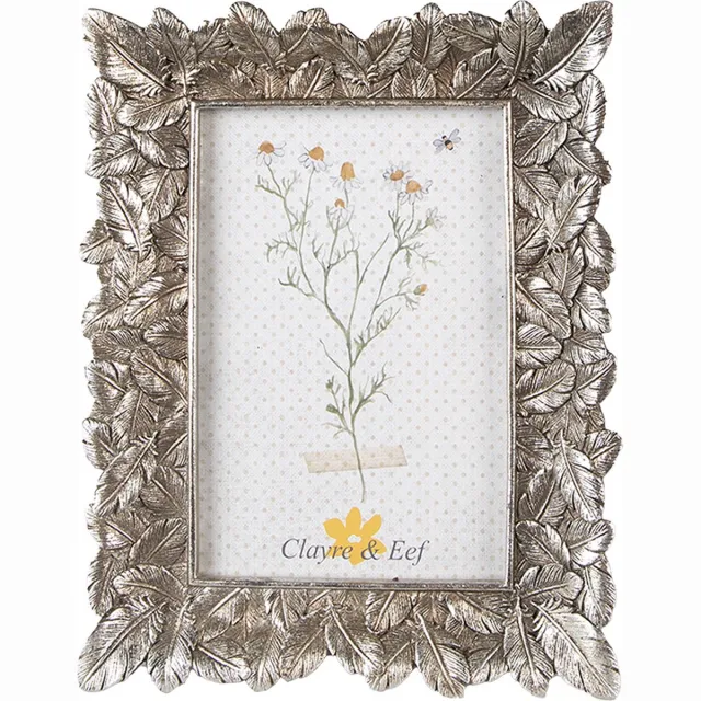 Clayre & Eef Fotolijst 10x15 cm Zilverkleurig Polyresin Blaadjes