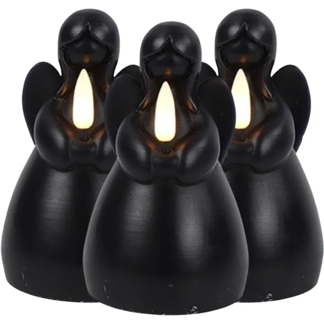 Countryfield LED kaars engel - 3x - zwart - H14,5 cm - wax kaars op batterijen - kaarsen - kerst thema - kerstkaarsen
