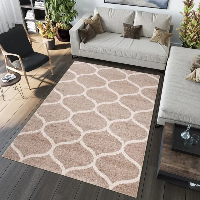 Tapiso Jawa Vloerkleed Beige Wit Trellis Laagpolig Modern Tapijt