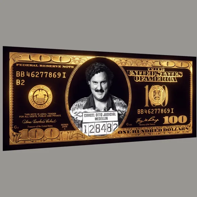 Wall Art 4 You Plexiglas schilderij "Pablo Escobar Dollar gold" 160x70cm wanddecoratie zwart/goud