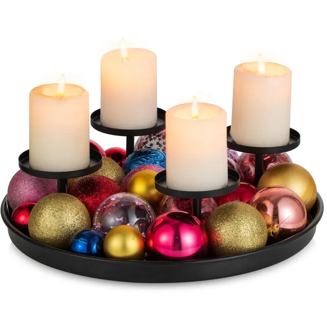 Unyqoos Moderne metalen adventskrans voor vier stompkaarsen als stijlvolle tafeldecoratie zwart