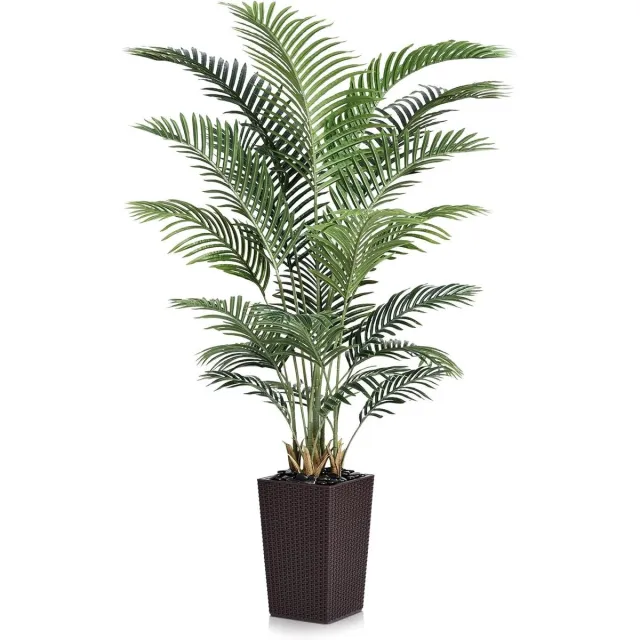 Provento Kunstpalm 180 cm bruine netpot, decoratieve kunstplanten, groot UV-bestendig. Groen
