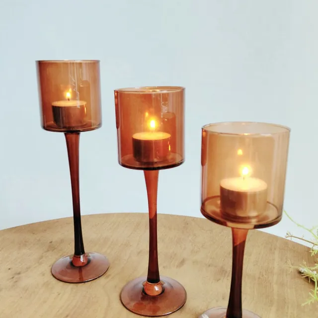 Daan Kromhout Design Waxinelichthouder - Set 3 stuks - DK - Jazz Cognac - Glas - Set van 3 stuks - 26, 23 en 20 cm