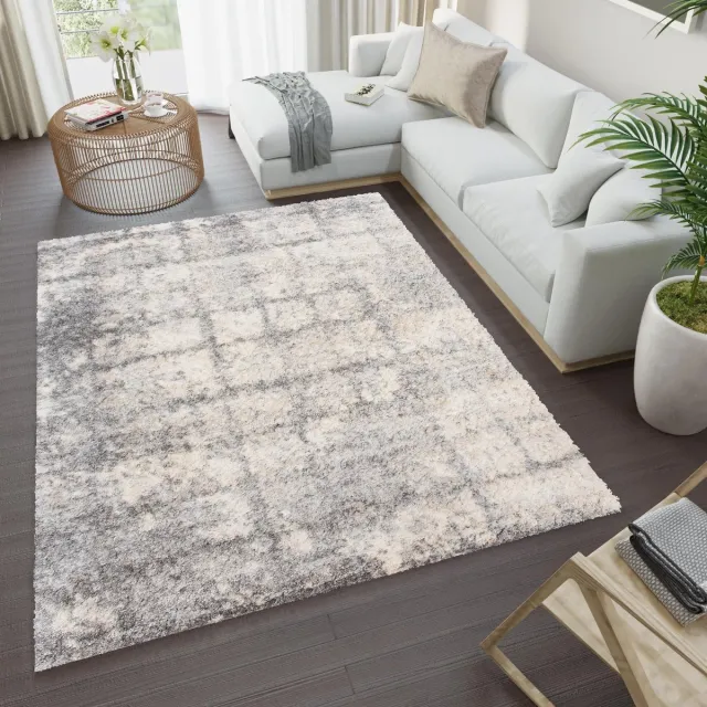 Tapiso Versay Vloerkleed Hoogpolig Slaapkamer Tapijten Shaggy Grijs Beige1