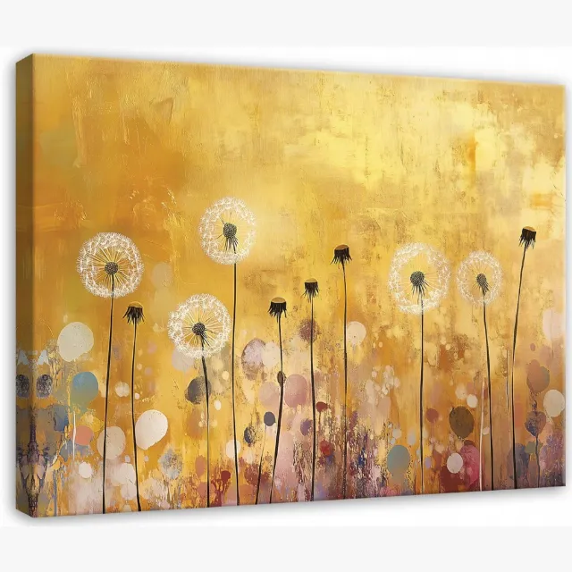 WALLARENA Canvas schilderij - 100x70 cm - abstracte bloemen in goud voor slaapkamer en woonkamer multikleurig