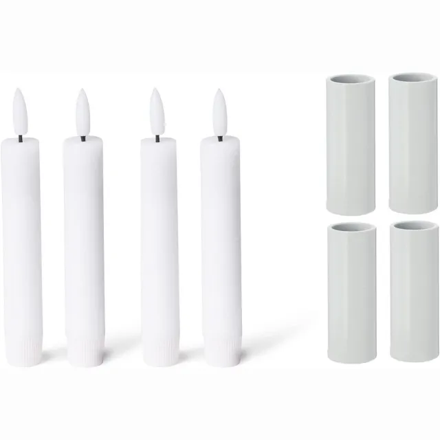 Novaliv 4x magnetische kaarsenhouders 2,8x5cm wit met hoogwaardige elektrische LED-staafkaarsen op batterijen, decoratie voor de woonkamer, kaarsenhouder, magneet, tafelkaarsen, kersttafeldecoratie