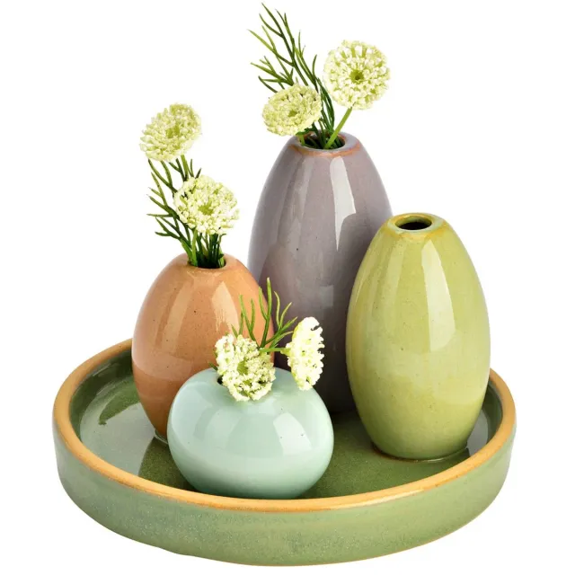 Atmosphera bloemenvaas set - multi - D15 x 10 cm - aardewerk - vaasjes plateau multi pastel