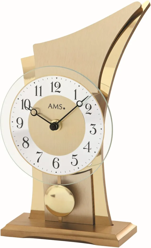 AMS Moderne messing AMS tafelklok met quartz-slinger uurwerk goud