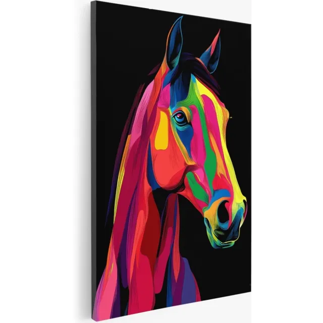 Saammp Canvas Schilderij - Kleurrijk Paard - Dieren - Abstract - 20x30 - Foto op canvas - Wanddecoratie - Muurdecoratie Woonkamer - Slaapkamer decoratie - Canvas Print Multicolor