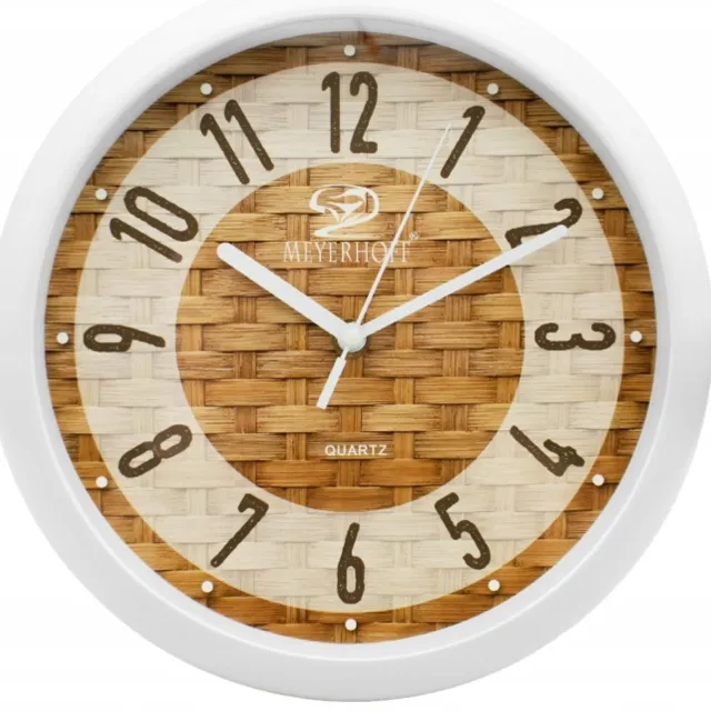 Meyerhoff Wandklok 25 cm – Stille Muurklok – Rotan Rietlook – Wit Beige Bruin