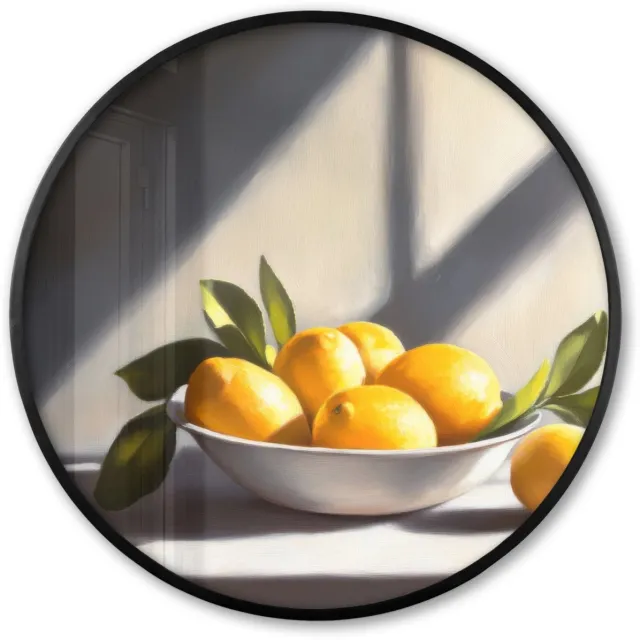 FrameYourWall Poster in lijst Rond - Fotolijst 80x80 cm - Posters - Citroenen - Stilleven - Geel - Ronde posterlijst zwart - Decoratie - Wanddecoratie woonkamer - Muurdecoratie slaapkamer