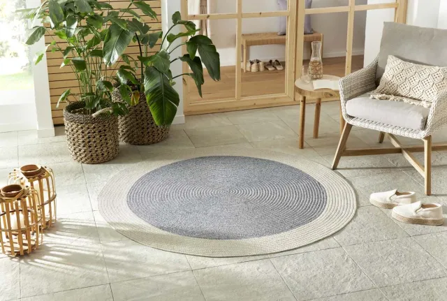 Northrugs Rond buitenkleed rand - Trenzado grijs/crème 150