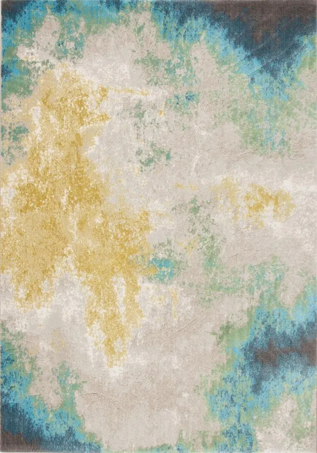 OSTA Patina – Vloerkleed – geweven – polyester – duurzaam – modern - vintage - blauw/geel – 200x290