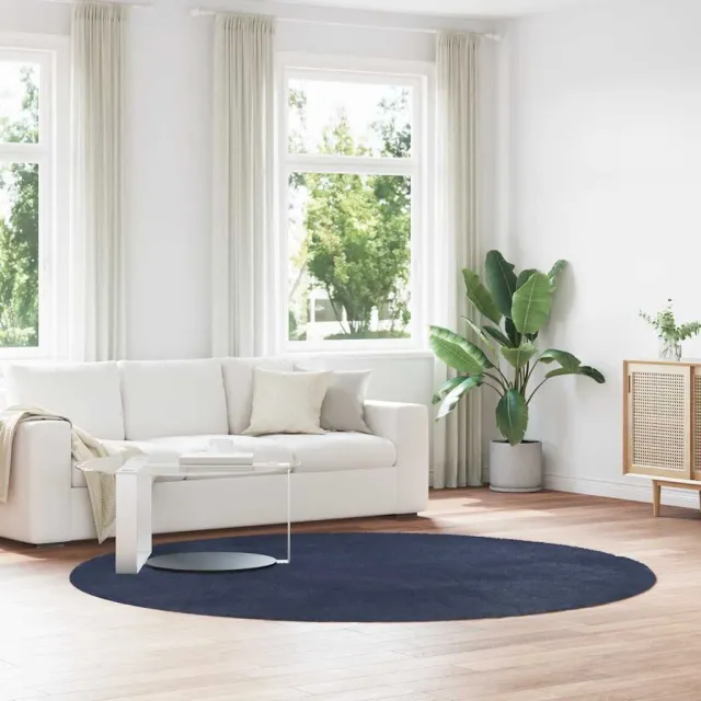 vidaXL Hoogpolig vloerkleed NAVARRA 240x240 cm polyester marineblauw, foto 2