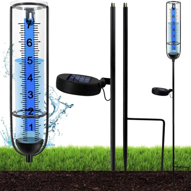 PZCC Regenmeter voor buitengebruik - Regenmeter voor de tuin - Met zonnelicht - vorstbestendig glas - Regenwatermeter met grondpen - waterpeilmeter voor regenmeter - Voor gazon erf en tuindecoratie - 1 Stuks