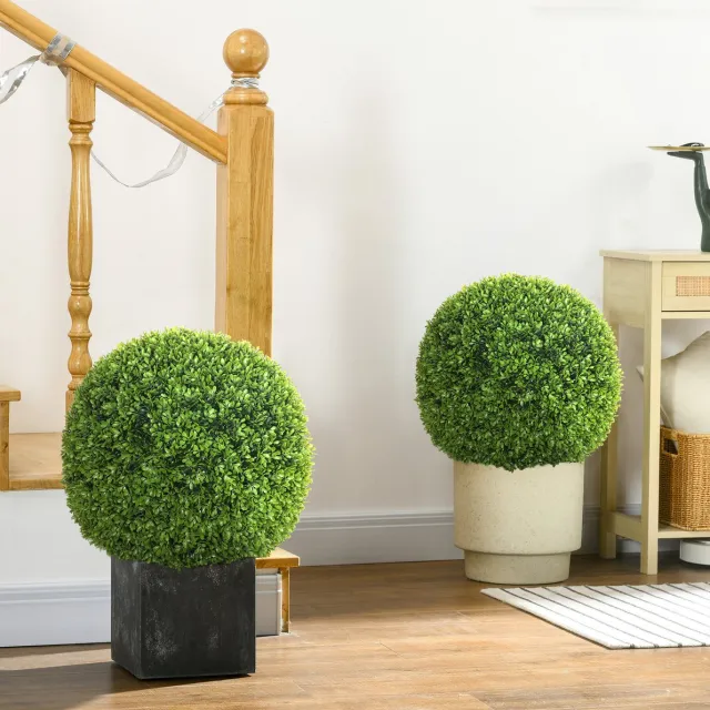 REDOM Kunstplant - 2-delige buxusbol set - Bolvormig - Voor binnen en buiten - Eenvoudige montage - Kunststof - Groen - Diameter 40 cm