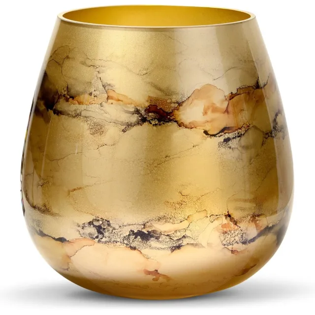 Terroso Vaas Goud, Glas Marmer, Elegante, Hoogte 25 cm