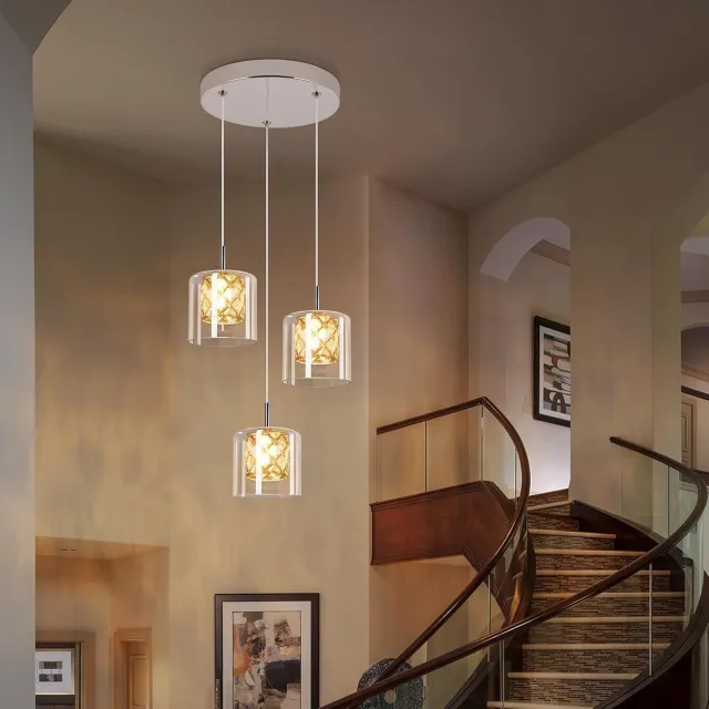 Glitzerlife Hanglampen - 3xG9 - Hoogte verstelbaar - Modern Vintage design - Kristalglas materiaal - Ø20cm - Chroomkleurig - Hanglamp Eetkamer Keuken Slaapkamer Woonkamer