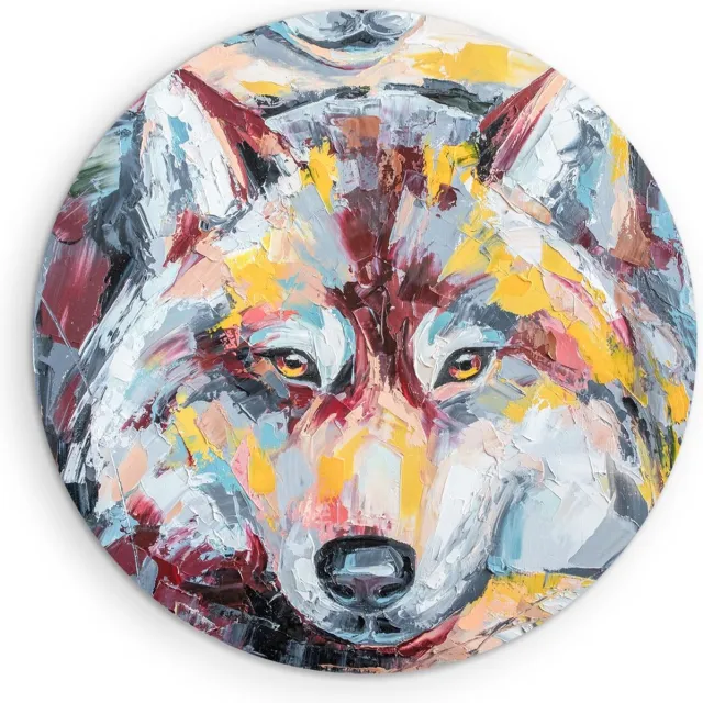 Saammp Forex Muurcirkel - Abstract Kleurrijke Wolf - Natuur - Dieren - Ø 40 - Wandcirkel - Wanddecoratie Cirkel - Muurdecoratie Woonkamer - Slaapkamer decoratie - Rond Schilderij