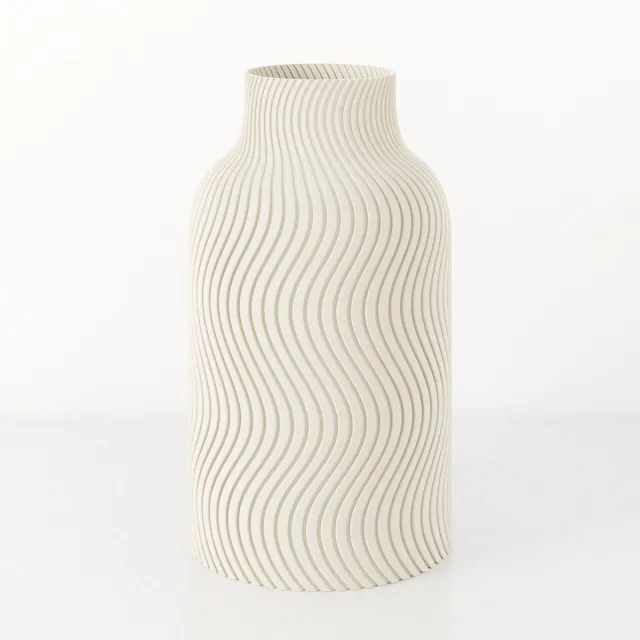 Fleuriek Grote Vaas - Beige - H50cm - Japandi - Wavy patroon vaas - Design vaas van bio kunststof - Hoge vaas binnen