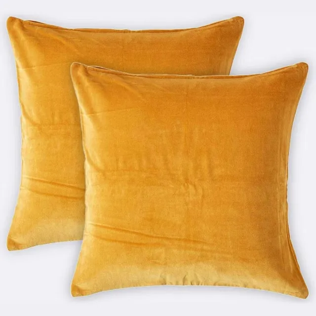 Homescapes fluwelen kussenhoes set van 2 in mosterdgeel, 40 x 40 cm