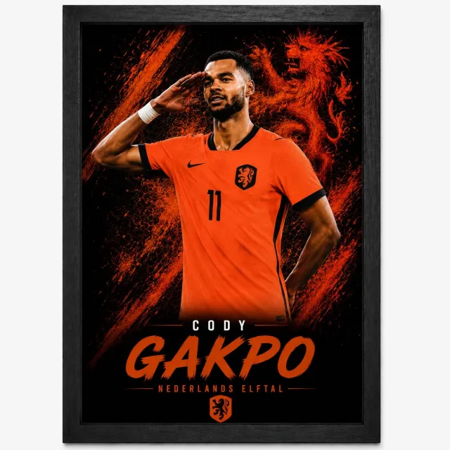 Joshimo Cody Gakpo Poster | Nederlands Elftal Art Print | Oranje Voetbalposter | Inclusief Zwarte A4 Lijst