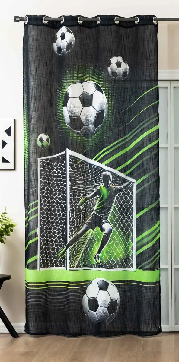 Ibenzoa Stijlvol half-transparant gordijn met digitale print en linnenlook Voetbaldoel