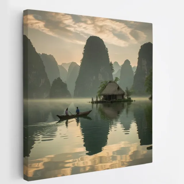 Saammp Canvas Schilderij - Huisje op het water - Landschap - Natuur - 60x60 - Foto op canvas - Wanddecoratie - Muurdecoratie Woonkamer - Slaapkamer decoratie - Canvas Print Multicolor