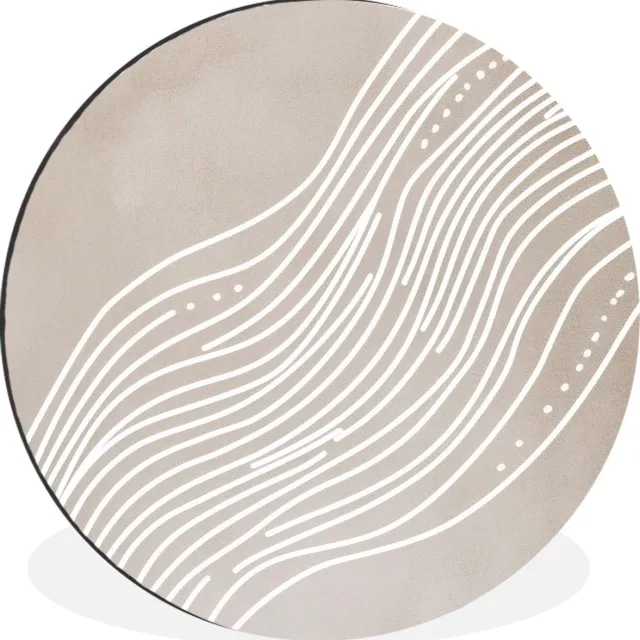 WallCircle Wandcirkel - Muurcirkel - Golvende lijnen - Vloeiend - Zandkleurig - Aluminium - Dibond - 60x60 cm - Binnen en Buiten