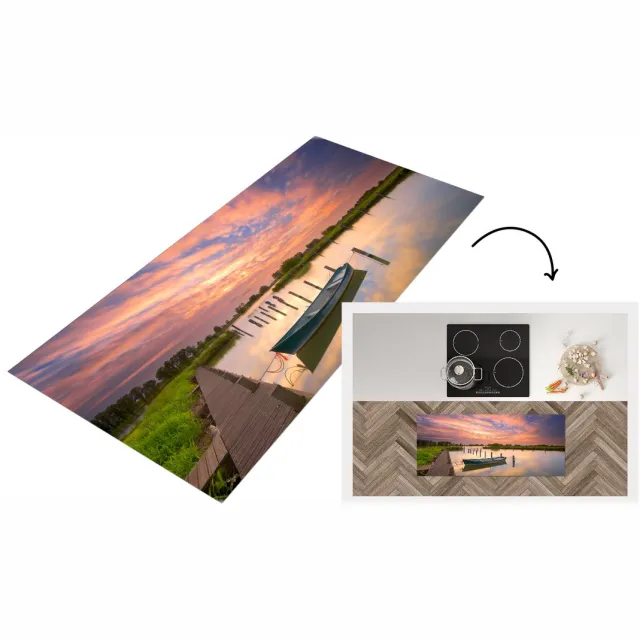 KitchenYeah Keukenloper - Loper keuken - Bootje in een Nederlands landschap - Keukenloper vinyl Multicolor