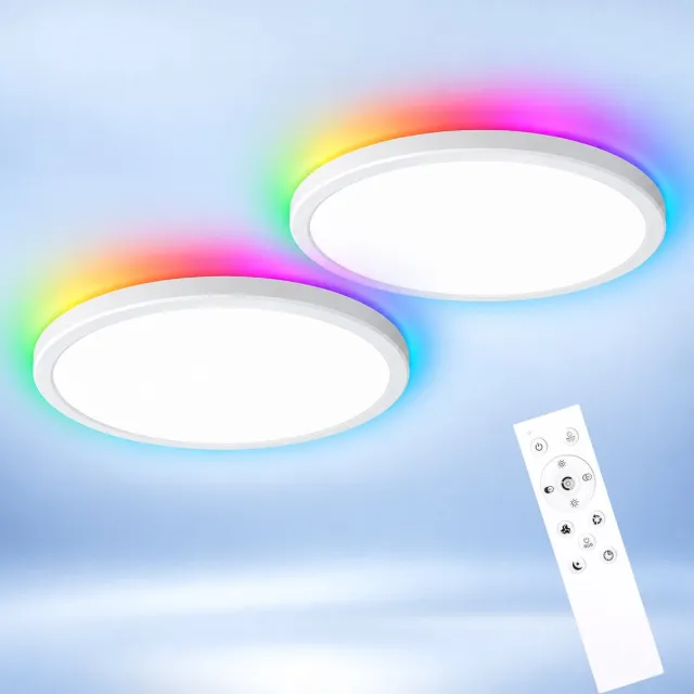 LOVHAUS 2 Stuks LED Plafondlampen 30 cm - 24W 2400 lm - RGB - Dimbaar 3000-6500K - Afstandsbediening Wit