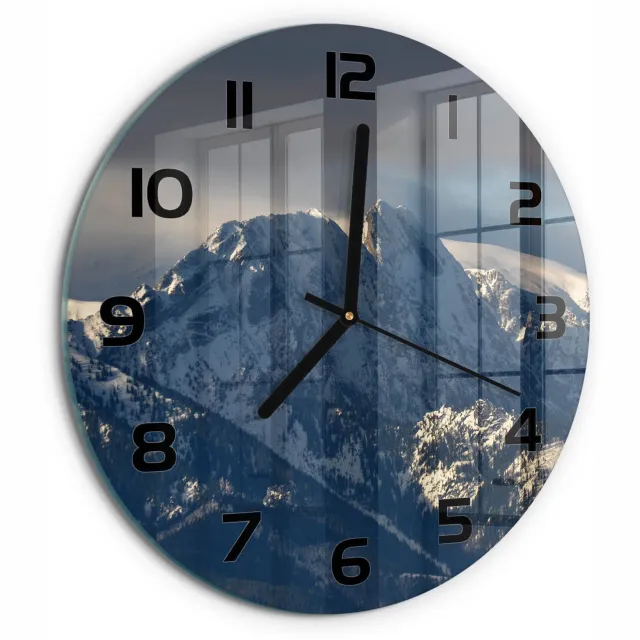 TULUP Wandklok - Giewont in de winter Glazen Wandklok Design - fi30 cm - Grijs Klok Glas Met Opdruk - Zwarte handen - Ronde Klok - Wandklok Glas Met Motief - Decoratieve Glazen Klok