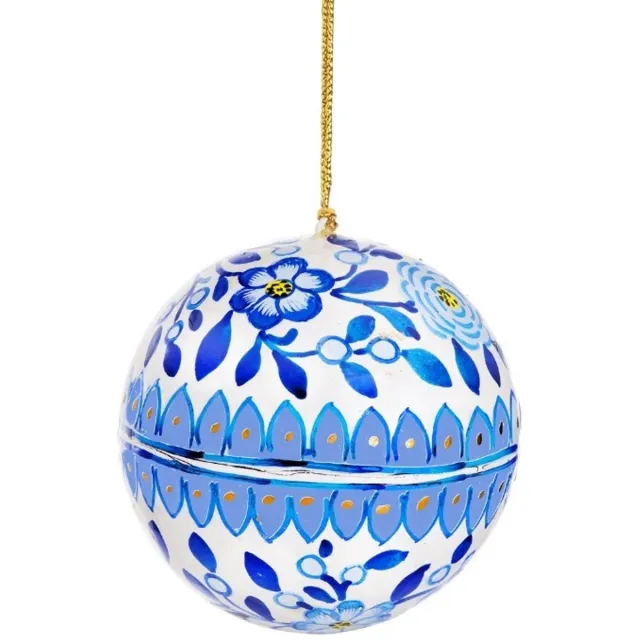 Sass & Belle Blauwe kerstbal met bloemen - Sass & Belle multi