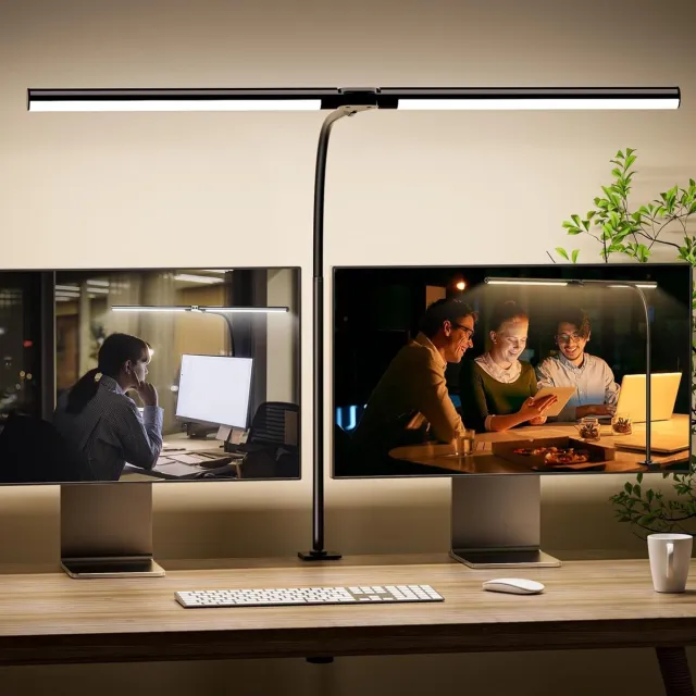 QunTIS 80cm Led-bureaulamp dimbaar opvouwbaar, krachtige tafellamp met klem/flexibele hals, touch-licht om te lezen of gamen, als computerverlichting, architectenlamp, oogbescherming zwart