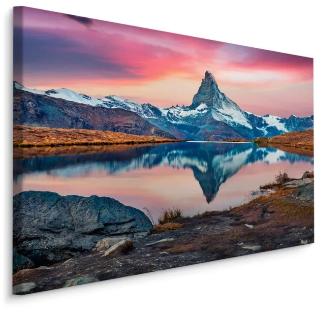 karo-art Schilderij - Ochtend in de Zwitserse Alpen, 5 maten, Premium Print Multikleur
